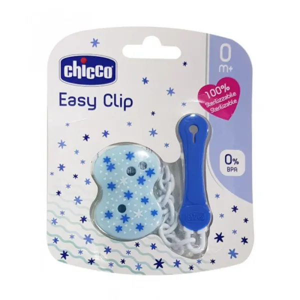 Chicco attache sucette clip avec chaîne bleu foncé 0 m+