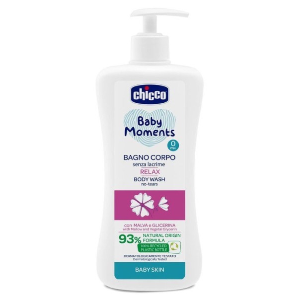 CHICCO BABY MOMENTS GEL DOUCHE SANS LARMES RELAX, AVEC FORMULE NATURELLE, 0+ MOIS – 500 ML